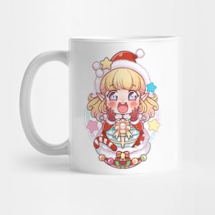 Cute Chibi Blonde Elf Santa Girl Christmas Cartoon Mug